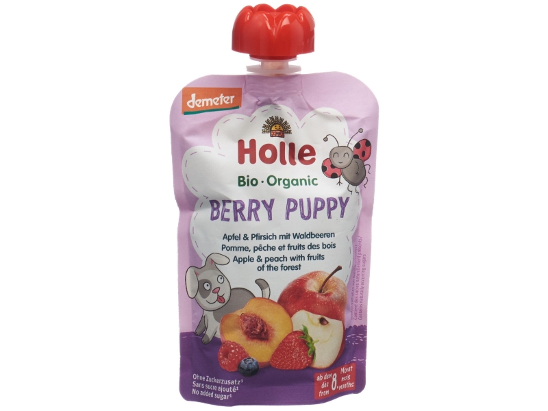 HOLLE Berry Puppy Pouchy Pomme, pêche et fruits des bois bio 100 g
