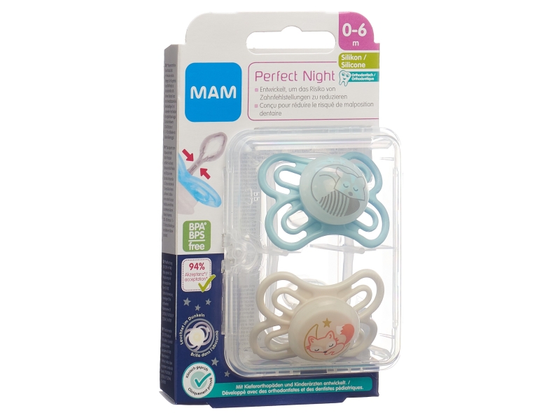 MAM Perfect Night lolette silicone 0-6 mois 2 pièces